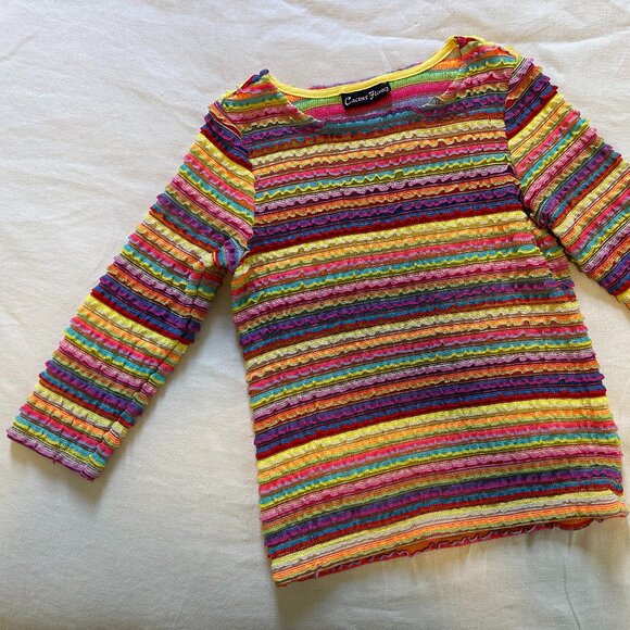 Vintage Cactus Flower Stretchy Rainbow Striped Shirt - Picture 2 of 3